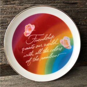 Vintage 80s Friendship plate Rainbow butterflies Vtg Friend gift porcelain 1986